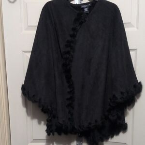 Jones New York Black Women's Cape with Fringe